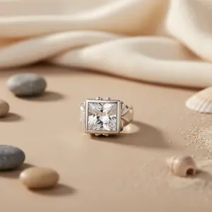 Bague pour homme en argent 925 avec pierre précieuse de coupe carrée, plaqué rhodium, sertie de zircon de coupe Princetown, bijoux - Product Image 3