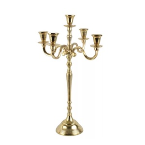 Candelabre en aluminium plaqué or, décoration de table en métal, candelabre à 5 bras, décoration de mariage, centre de table décoratif - Product Image 3