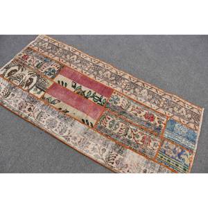 Alfombra turca vintage ecléctica 2,8X5,9 pies Beige área grande lana con patrón de pasillo de retazos abstractos respaldo de látex para habitaciones - Product Image 4