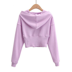 Sudadera con capucha recortada para mujer, sudadera de entrenamiento de gimnasio de algodón 100% de Color sólido con logotipo frontal, cuello con capucha de invierno - Product Image 2