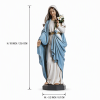 Vente en gros de statues de la Vierge Marie en résine personnalisées de 10 pouces, figurine de la Madone peinte à la main avec des fleurs pour la décoration religieuse catholique