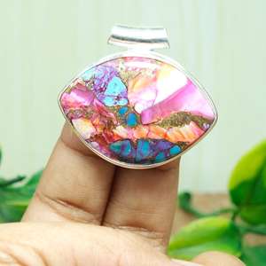 Collar con Colgante de Piedra Preciosa Turquesa Natural de Primera Calidad en Azul, Rosa y Naranja, Colgante de Plata de Ley 925, Colgante de Diseño - Product Image 5