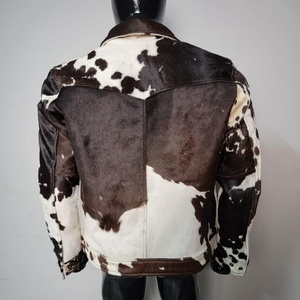 Veste de motard en cuir véritable pour homme, motif vachette, col rabattable, fermeture éclair, coupe classique, doublure en fausse fourrure épaisse pour l'hiver - Product Image 2