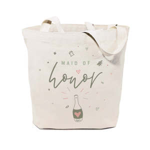 Champagne Cotton Canvas Tote Bag for Wedding Solid Color Maid of Honor Celebration Open Closure - Product Image 1