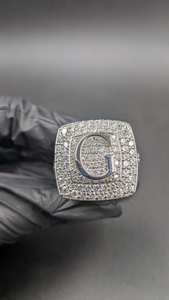 Custom Letter Square Design <b>Initial</b> <b>Ring</b> 925 Sterling Silver Rhodium Plated VVS Moissanite Diamond Sarkling - Product Image 2