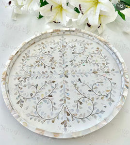 Juego de posavasos de bandeja de madera de seis piezas ecológico hecho a mano diseño Floral perla con mango de perla madre para servir y decorativo - Product Image 3