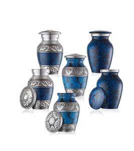 โกศเพลิงศพขนาดเล็กสําหรับเถ้ามนุษย์ ชุดของที่ระลึกขนาดเล็ก 6 ชิ้น สีน้ําเงินและสีเงิน พร้อมกล่องกํามะหยี่ - Product Image 1