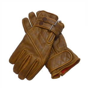 Guantes acolchados de cuero genuino Cafe Racer para hombre, forro polar de cuero marrón encerado, técnicas impresas transpirables, carreras de automóviles - Product Image 2