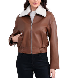 2025 automne véritable peau de mouton en cuir dames veste avec col en fourrure détachable fermeture à glissière bouton décoration ODM Services - Product Image 1