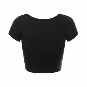 Camisetas Cortas de Cuello Redondo para Mujer, Color Sólido, Corte Ajustado, Manga Corta, Secado Rápido, Poliéster/Algodón - Product Image 2