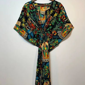 Vestido Kaftan de Algodón con Estampado Floral Hecho a Mano en India, Cintura Ajustable, Estilo Casual de Verano para Mujer - Product Image 1