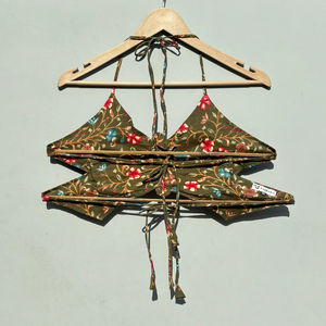 Top de Algodón Verde Jaal Tubelight, Diseño de Mariposa Hecho a Mano, Tejido de Punto, Cuello Halter, Corto, Calado - Product Image 1