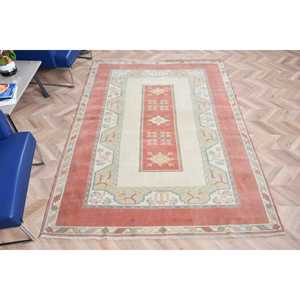 5.6x7.7 ft Large Vintage Rug, Turkish Rug, <b>Red</b> Blue Moroccan <b>Wool</b> Rug - Product Image 5