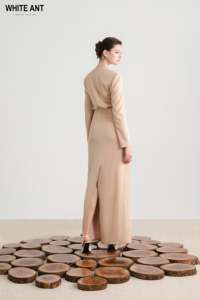 Vêtements pour femmes robes à manches longues Sandro robe longue nouveau Design Deknit dos Satin Georgette sacs en papier mode durable - Product Image 6