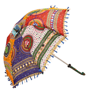Traditional <b>mirror</b> work, multi-color patchwork, intricate circle design Rajasthani umbrella, available at wholesale prices. - Product Image 1