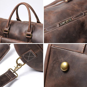 Sac polochon en cuir véritable unisexe personnalisé pliable de grande capacité chaussures étanches bagage de voyage portable à fermeture éclair réutilisable - Product Image 5