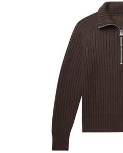 Pull en maille à col montant pour homme, personnalisé par le fabricant, couleur marron foncé, texture côtelée, col haut, chaud, décontracté, pour l'hiver, OEM personnalisé - Product Image 2
