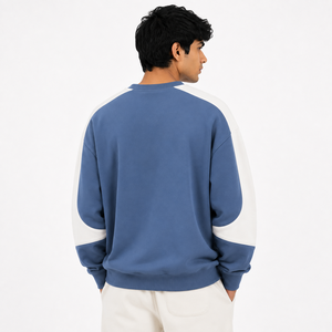Sweat-shirt décontracté pour homme, bleu et blanc contrastant, manches raglan, bordure côtelée, coupe décontractée, personnalisable, vente en gros de sweats à capuche - Product Image 3