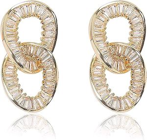 Topcarat Women's <b>Silver</b> <b>Earrings</b> with Gold Plating Cross <b>Chain</b> Stud <b>Earrings</b> for Anniversary Party Gift - Product Image 3