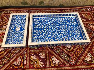 Plateau décoratif en incrustation d'os avec motifs floraux Plateau de service en incrustation d'os Occasion de Noël - Product Image 2