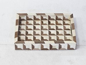 BANDEJA DE INCRUSTACIONES ÚNICA BANDEJA DE SERVICIO HECHO A MANO INCLUSIÓN DE HUESO DE LUJO Ramadán Desayuno Comida Fruta Café Té Bandeja decorativa - Product Image 5