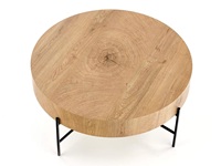 Table centrale en bois de chêne sur mesure avec dessus en bois naturel et pieds en fer pour décoration minimaliste de salon