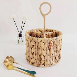 Handcrafted flatware holder <b>containers</b> <b>water</b> hyacinth cutlery holders utensil storage basket - Product Image 2