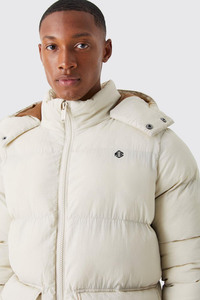 แจ็กเก็ตขนเป็ดบุนวมหนาขนาดใหญ่สำหรับผู้ชายมีฮู้ดแบบถอดออกได้มีสไตล์มีซิปขนาดใหญ่พิเศษออกแบบโลโก้ได้ตามต้องการ - Product Image 2