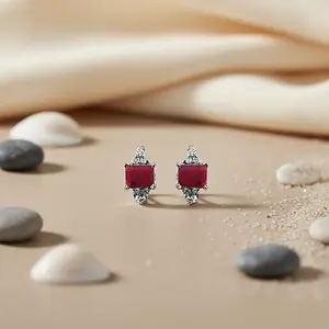 Boucles d'oreilles pendantes tendance pour femme, style vintage, avec rubis et diamants, en argent, or blanc et or jaune, bijoux en pierres précieuses certifiées GIA - Product Image 3