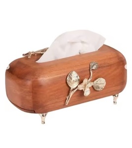 Caja de papel tisú de madera natural moderna para servilletas para restaurantes, hoteles, hogar, diseño hecho a mano, cajas de pañuelos hechas en la India - Product Image 5