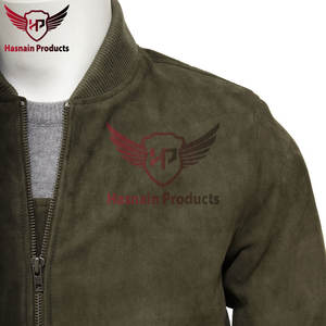 Blouson aviateur en daim olive de qualité supérieure pour hommes avec options personnalisables-Vêtements d'extérieur élégants pour les occasions décontractées et formelles - Product Image 6