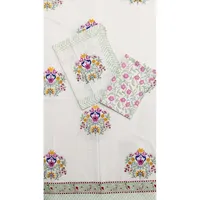 Parure de draps plats et housses de couette en coton doux 240 TC blancs à motifs ethniques, imprimés à la main en Inde, pour lit double, avec 2 taies d'oreiller