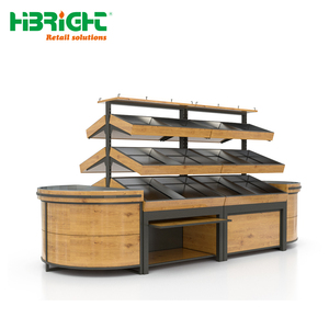 Commercial Wooden Grocery Store Fruit Veg Display <b>Stand</b> Supermarket Freestanding Island Shelf <b>Vegetable</b> Rack - Product Image 1
