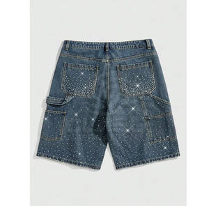 Top Popular Men's <b>Shorts</b> Mid-<b>Waist</b> Baggy Style Washed <b>Jeans</b> <b>Shorts</b> With Rhinestone <b>Shorts</b> for Men - Product Image 4