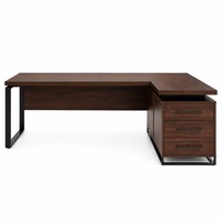 Bureau de direction contemporain en L, table de direction de luxe en noyer avec armoire latérale de rangement, durable et modulaire, pour usage commercial