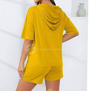 Conjunto de Shorts para Mujer, Diseño Más Reciente, Más Vendido, Sólido, con Cordones, Capucha, 100% Algodón, Felpa, Secado Rápido, Transpirable - Product Image 4