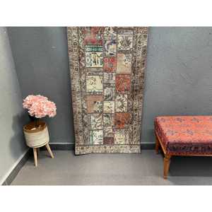 Vintage Turkish Rug, 2.5x6.3 ft Rug, <b>Brown</b> Animal Print <b>Wool</b> Rug - Product Image 1