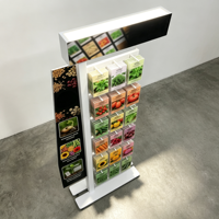 Présentoir commercial sur pied avec affiche latérale, en métal, multi-niveaux, pour sachets de graines de légumes, pour magasin de détail