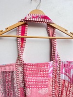 Tas Tote katun Bohemian wanita, tas Tote saku dalam, penutup ritsleting, tas bahu lucu buatan tangan, kain perca, katun murni