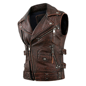 Transpirable elegante nuevo diseño de cuero Biker venta al por mayor chaleco motocicleta chaleco para hombres gran oferta Chaleco de cuero de buena calidad - Product Image 6