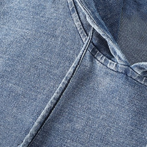 Sweat à capuche en denim chenille délavé foncé, style universitaire uni, 100% coton biologique molletonné, écologique, hiver, OEM/Logo personnalisé - Product Image 5