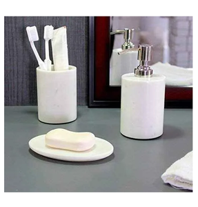 Juego de 5 piezas de alta calidad, juego de baño de mármol de piedra blanca, juego de dispensador de jabón de mármol de piedra Natural personalizado, juego de baño - Product Image 3