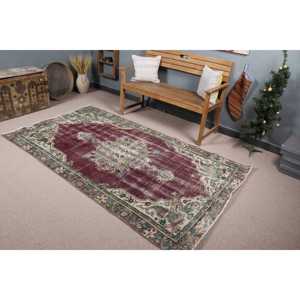 Tapis turc vintage, tapis de sol 4,4x7,9 pieds, tapis en laine à carreaux rouge et vert - Product Image 1