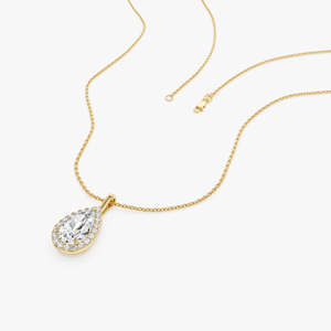 Collier élégant fait main en or 14 carats avec diamant de laboratoire en forme de poire serti halo, 1,25 ct E-F VS, cadeau de mariage ou d'anniversaire - Product Image 4