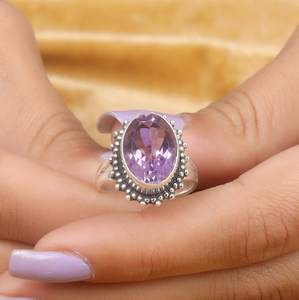 Top 925 argent Sterling plaqué naturel coupe améthyste Marquise lunette réglage 8x10mm bague à la main bijoux à la mode pour les femmes - Product Image 4
