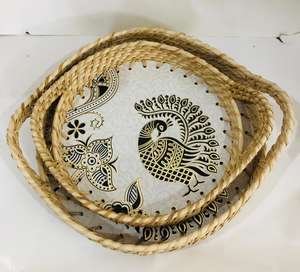 Plateau de service en rotin de qualité supérieure forme ronde grande taille Jute mer herbe serveur vaisselle mariage plateau de service alimentaire - Product Image 2