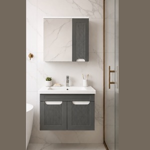 Conjunto de Muebles de Baño con Gabinete de Pared con Espejo, MDF Resistente a la Humedad y Lavabo de Cerámica, de Turquía - Product Image 1