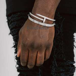 Fine Jewelry <b>men</b> 13MM Band & Nail <b>Bracelet</b> Anti-Tarnish 14 Karat White Gold Bundle Iced Band & Nail <b>Bracelets</b> For <b>Men</b> - Product Image 1