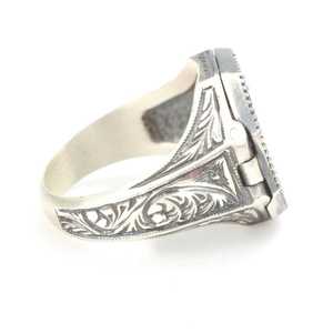 Bague pour homme en argent sterling 925 avec motif d'aigle anatolien et diamant plaqué or, prête pour le mariage, à porter au quotidien, avec porte-stylo - Product Image 3