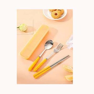 Camping rond Design ensemble de couverts fourchette cuillère baguettes ensemble nouveau luxe incroyable argent plaqué jaune manche rond avec kit de voyage - Product Image 1